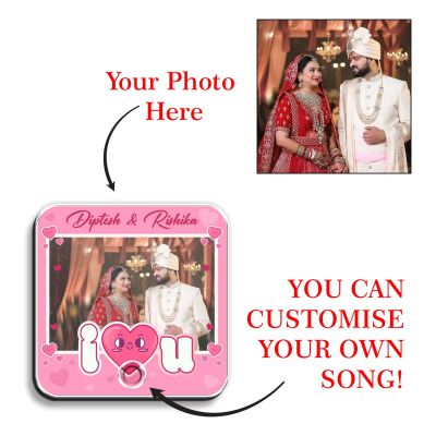 Personalized I Love You Theme Musical Fridge Magnet Photo Frame Valentine's for Couples Wedding Picture Magnet Playable Music for Couples and Music Lovers